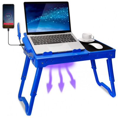 Mesa para Laptop Ajustável Apoio para Cama com USB Luz LED, TEQHOME K653, Azul