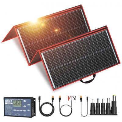 Kit Painel Solar, dobrável, monocristalino, com controlador de carregador, 300W, 12V, 1 unidade, DOKIO, Preto