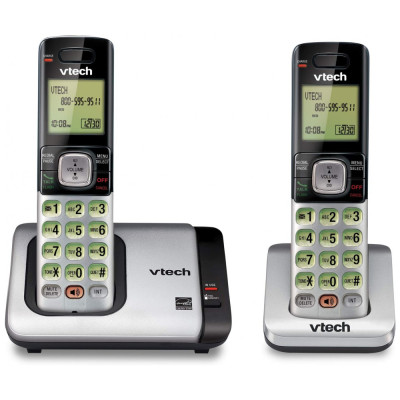 Dois Telefones Sem Fio Expansível identificação de Chamada, Chamada em Espera, intercomunicador, VTECH CS6719 2, Prateado