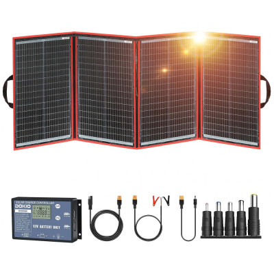 Painel Solar, Dobrável com controlador de carga e 2 saídas USB, 220W, 12V, 1 unidade, DOKIO, Preto