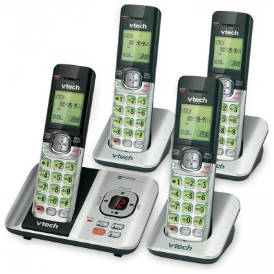 Telefone Sem fio Atendimento Identificação de Chamadas, Em Espera, 4 Aparelhos, VTECH CS6529 4, Prateado