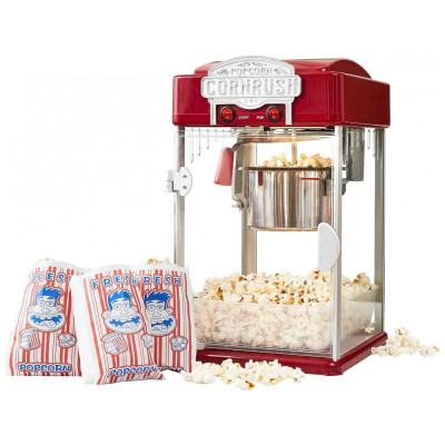 Popcorn Popper Máquina de Pipoca Vintage com Panela Antiaderente, Vermelha