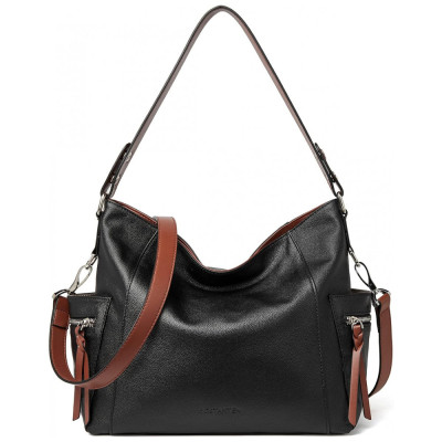 HOSTANTEN Bolsa de Couro Feminina de Ombro, BOSTANTEN BL1183102K 00, Preto