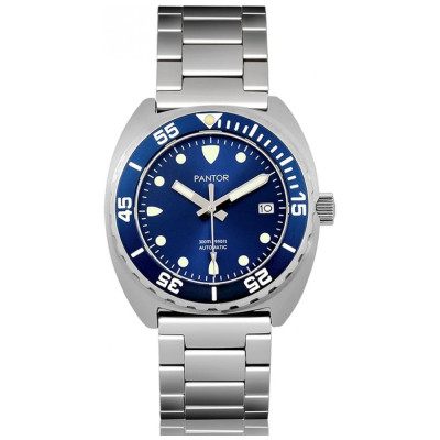 Relógio Masculino Analógico Automático com Válvula de Hélio Rotativa Bezel Cristal de Safira, PANTOR Sealion, Prateado