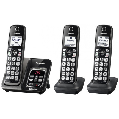 Telefone sem Fio Link2Cell Bluetooth com 3 Aparelhos, PANASONIC KX TGD563M, Preto