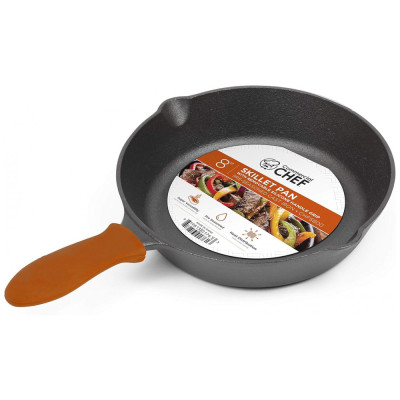 Frigideira de Ferro Fundido 4L Pré Temperada, com Alça de Silicone, CHEF CHFS800, Preto