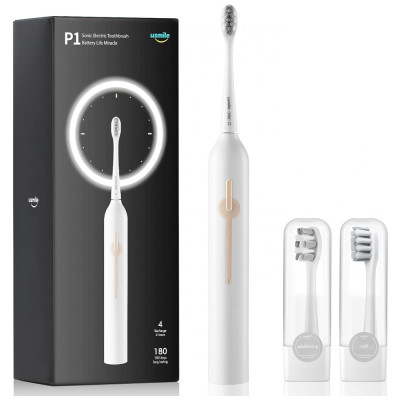 Escova de Dentes Elétrica Clareadora com Temporizador Inteligente e Carga Rápida, Branca, USMILE, Branco