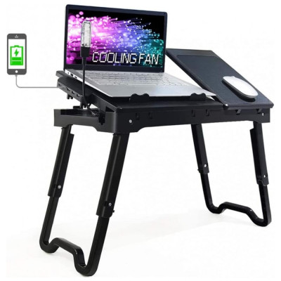 Mesa para laptop multifuncional Riser, ajustável, com ventilador, hub USB, zenamento, mouse pad, BINGYEE, Preto