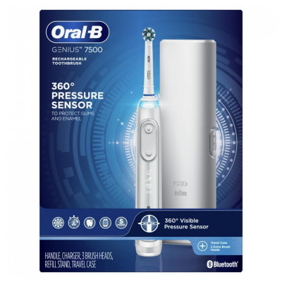 Escova Dental Elétrica Recarregável Cabeças de Substituição 5 Modos, ORAL B 7500 Power, Branco