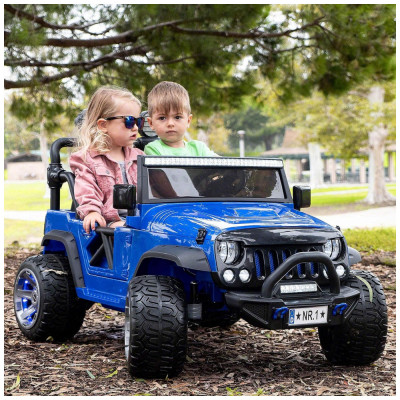 ro, rinho Elétrico 2 Assentos 12V, com Luzes de LED e Controle Remoto, MODERNO KIDS Motorized Electric Kids RideOn Truck Car, Azul