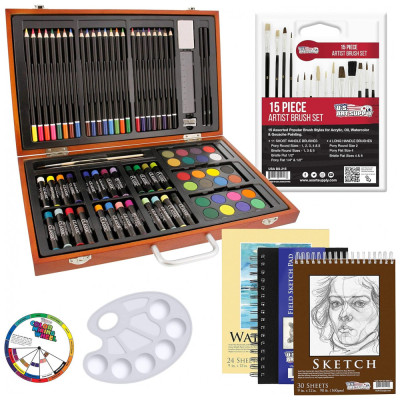 Lápis de Cor Profissional 82pcs Pinceis e Cadernos, US ART SUPPLY KIT 82MPH