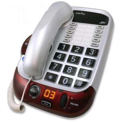 Telefone com Fio para Sênior com Botão Grande, Compatível com Aparelho Auditivo, CLARITY 54005.001, Vermelho