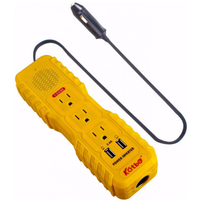 Inversor de Potência 150W DC 12V para AC 3 Tomadas 2 USB, 110v, KATBO, Amarelo