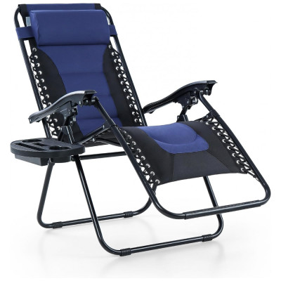 PHI VILLA Cadeira Reclinável Ajustável Gravidade Zero com Apoio de Cabeça e Porta Copos, Azul