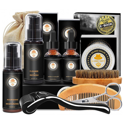 Kit para Barba Profissional Portátil com Cera e Pente, 7 Itens, XIKEZAN , Preto