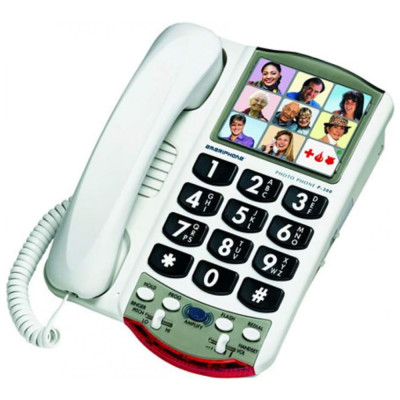 P300 Telefone com Fio para Sênior com Tecla Grande e Memória de Imagens, 1 Aparelho, CLARITY, Branco