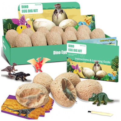 Dino Eggs Kit de Escavação com 12 Ovos de Dinossauro para Crianças, STEMCLAS, Bege