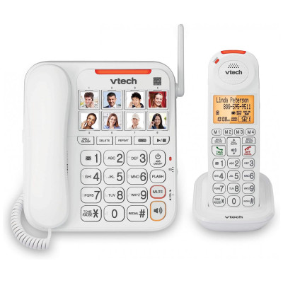 Telefone sem Fio Sênior Amplificado com Visor e Botões Grandes, 2 Unidades, VTECH SN5147, Branco