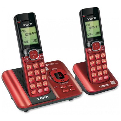 DECT 6.0 Sistema de atendimento telefônico com identificador de chamadas, chamada em espera, 2 aparelhos sem fio, 110v, VTECH CS6529 26, Vermelho