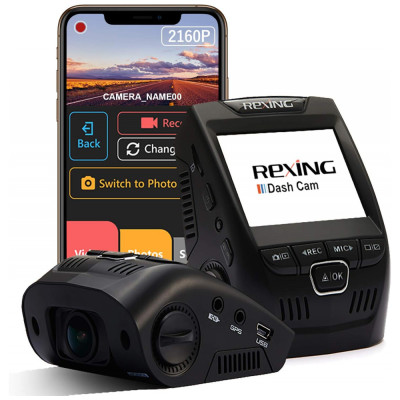 Câmera Veicular Full HD 2160p, 170, com GPS, Gravação 4K Ultra HD, Visão Noturna, Wi Fi, REXING REX V1, Preto