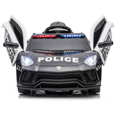 Carrinho, Carro Elétrico de Polícia, 1 lugar, 12V, com controle remoto, USB MP3, 4 km por hora, 2 a 6 anos, U URIDEON, Preto