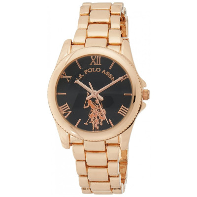 Relógio An de qartzo analógico feminino com cinta de aço inoxidável, 136, U.S. POLO ASSN. USC40135, Dorado