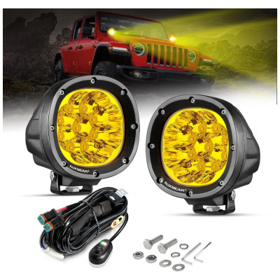 Farol LED Ambar Auxiliar para Carros 4X4, 40W 8000LM, 12V, 2 Peças, AUXBEAM, Preto