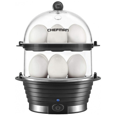 Cozedor de Ovos Elétrico com 2 Andares até 12 Ovos, 360W, 110v, CHEFMAN Electric Egg Cooker Boiler, Rapid, Preto