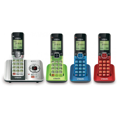 Quatro Telefones Sem Fio Sistema de Atendimento Identificação de Chamadas Expansível até 5 Fones Montável na Parede, VTECH CS6529 4B, Verde Claro
