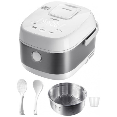 Panela de Arroz Elétrica Multifuncional 1,3L, Aço Inoxidável, 700W, 110v, TOSHIBA TRSH01, Branco