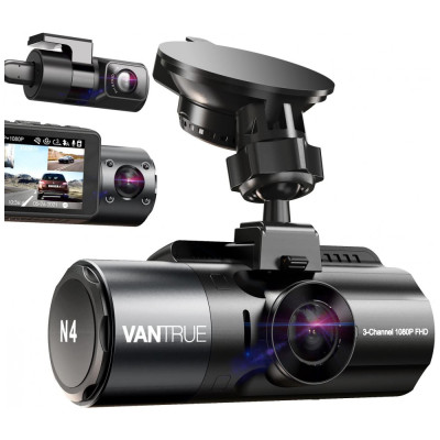 Câmera Veicular Full HD 1080p, 170, 3 Canais, com GPS, Gravação 4K Ultra HD, Visão Noturna, Wi Fi, VANTRUE N4, Preto