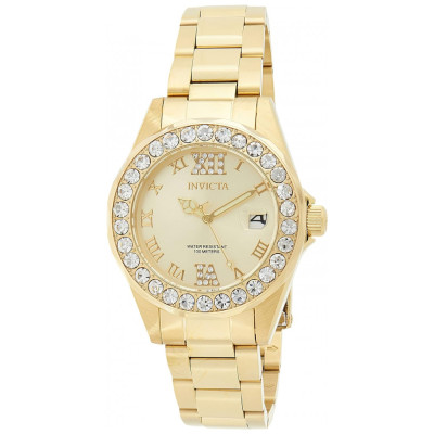 Relógio Feminino Analógico Quartzo de Aço Inoxidável e Detalhes em Cristal, Invicta 15252, Dourado