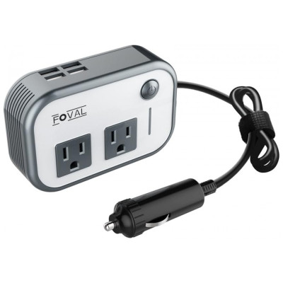 Inversor de Potência Automotivo 200W, 12V, com Carregador de 4 portas USB, FOVAL 5864136439, Branco