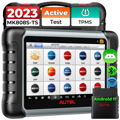Scanner Automotivo TPMS Completo Bluetooth Memória de 32G Vários Idiomas, AUTEL MK808TS, Preto