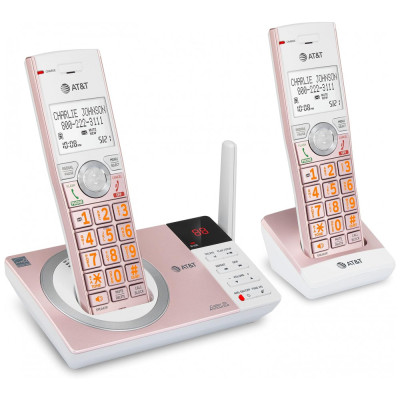 Dois Telefones Sem Fio Expansível Sistema de Atendimento Bloqueador de Chamada inteligente, ATT CL82257, Rosa claro