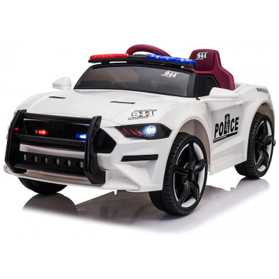 Carro, Carrinho de Policia Elétrico 1 Assento 12V, com Luzes de LED, MP3, TINKEAL, Branco
