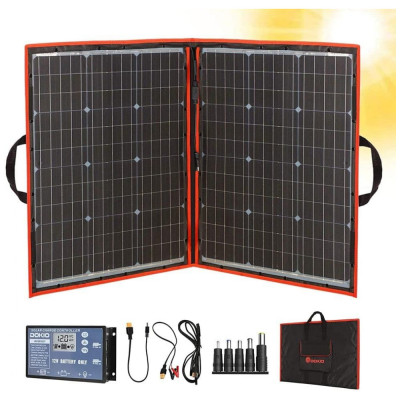 Kit Painel Solar, dobrável, monocristalino, com controlador e 2 saídas USB, 100W, 18V, 1 unidade, DOKIO FFSP 110, Preto
