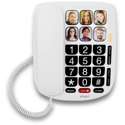 Telefone com Fio, Memória de Foto, Botões Grandes e Volume Alto para Sênior, SMPL 56010, Branco
