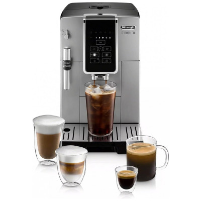 Cafeteira Elétrica e Máquina de café Expresso Dinamica TrueBrew, faz café gelado, moedor de café, espumador ajustável premium descalcificador, aço inoxidável, 110v, DELONGHI ECAM35025SB, Prateado