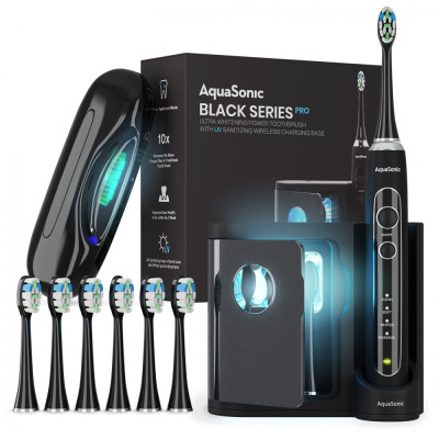 AquaSonic Escova de Dentes Elátrica Ultra Branqueadora, 4 Modos e Temporizadores Inteligentes, Preto