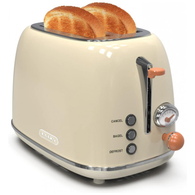 Retro Torradeira de 2 Fatias com Função Bagel, 820W, 110v, KITCHMIX WT 330T, Creme