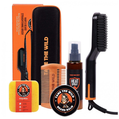 Kit para Barba Profissional Portátil com Cera e Pente, 5 Itens, TAME THE WILD, Preto