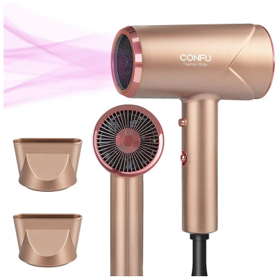 Secador de Cabelo Profissional com 2 Bicos e Alta Potência 1600W, CONFU, Dourado