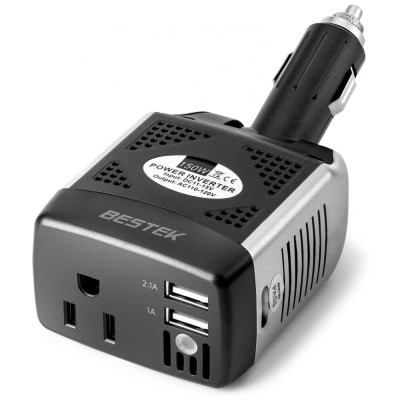 Inversor de Potência 150W 12V para 2 Portas USB 3.1A Alta Velocidade e AC, 110v, BESTEK MRI1511C, Preto