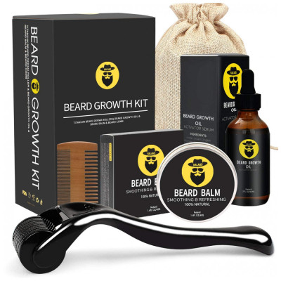 para Barba Profissional Portátil com Cera e Pente, 5 Itens, NALAND Beard Growth Kit 001, Preto