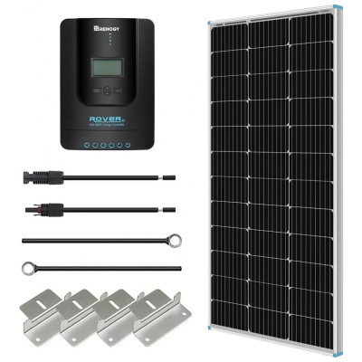 Painel Solar, Monocristalino, com controlador de carga, 100W, 12V, 1 painel, RENOGY RNG KIT STARTER100D RVR40, Preto