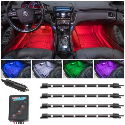 LED Automotiva Decorativa Interna Carros Caminhões à Prova Dágua 4 Peças 7 Cores, LEDGLOW LU 7C, Vermelho