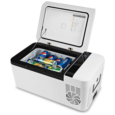 Mini Cooler Automotivo Portátil 15 Litros Quente, Frio com Tela de LCD,12V, COSTWAY 23827 CYPE, Branco