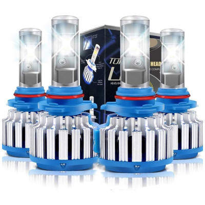 Kit Xenon Lâmpadas LED Branca 14000 Lumens 6000K, 140W, 9006 9005, 4 Peças, WISWISGLOW, Azul
