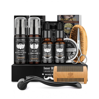 Kit para Barba Profissional Portátil com Cera e Pente, 7 Itens, COMFY MATE cm beardwash 02, Preto